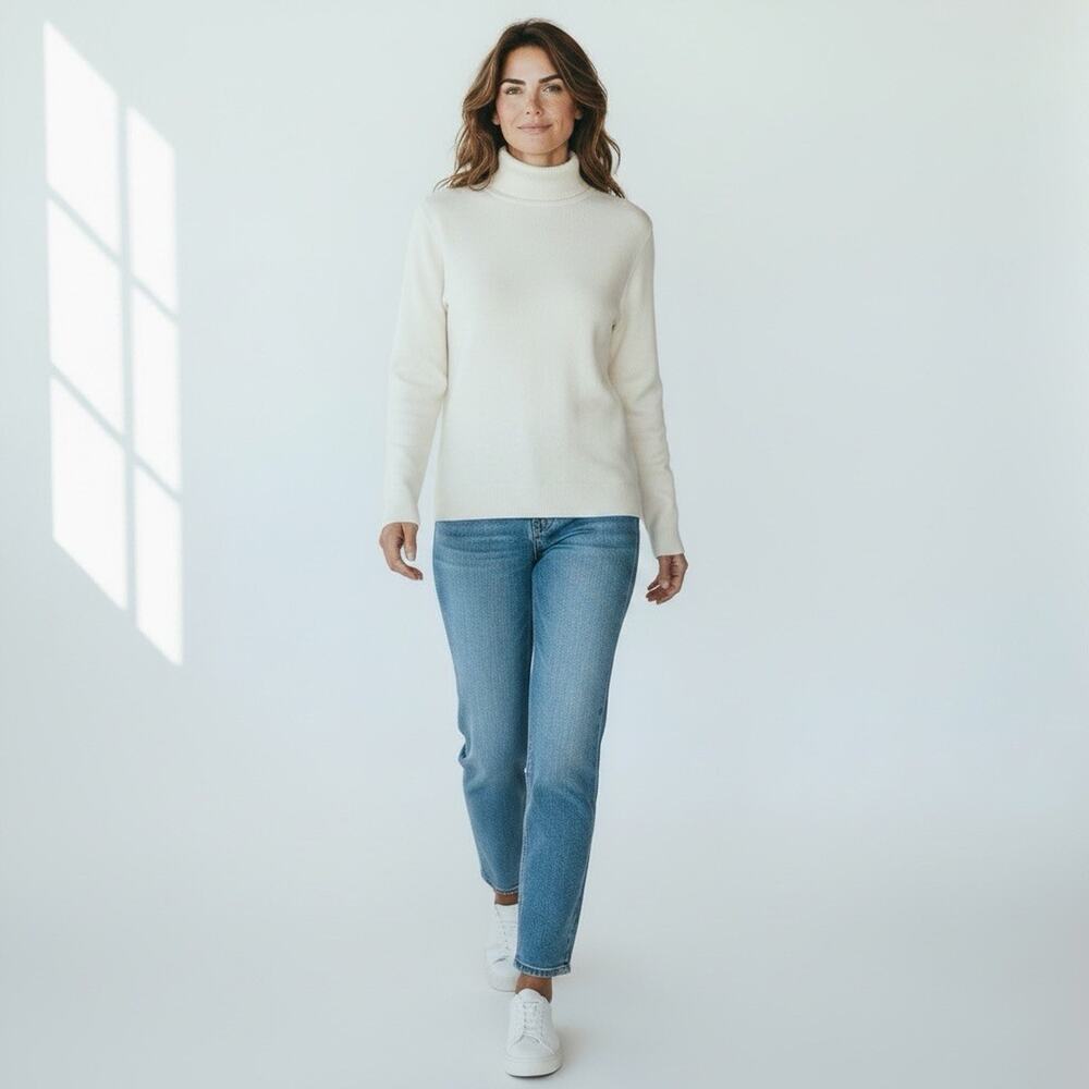 Neiman Marcus Women's Ivory Cashmere Turtleneck Long Sleeve Sweater Size XL New